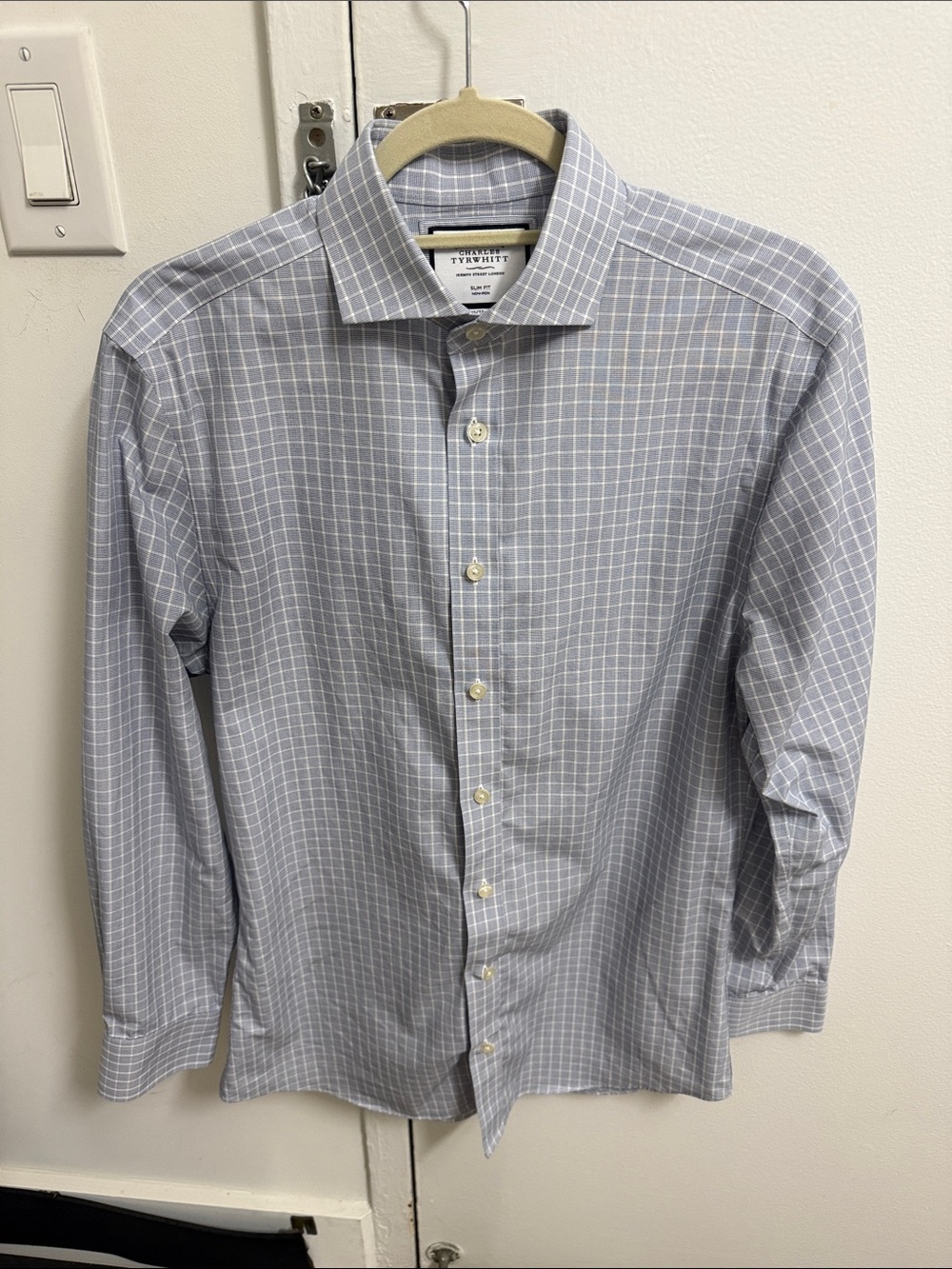 Charles Tyrwhitt Non-Iron Slim Fit Blue Check Dress Shirt 15/33